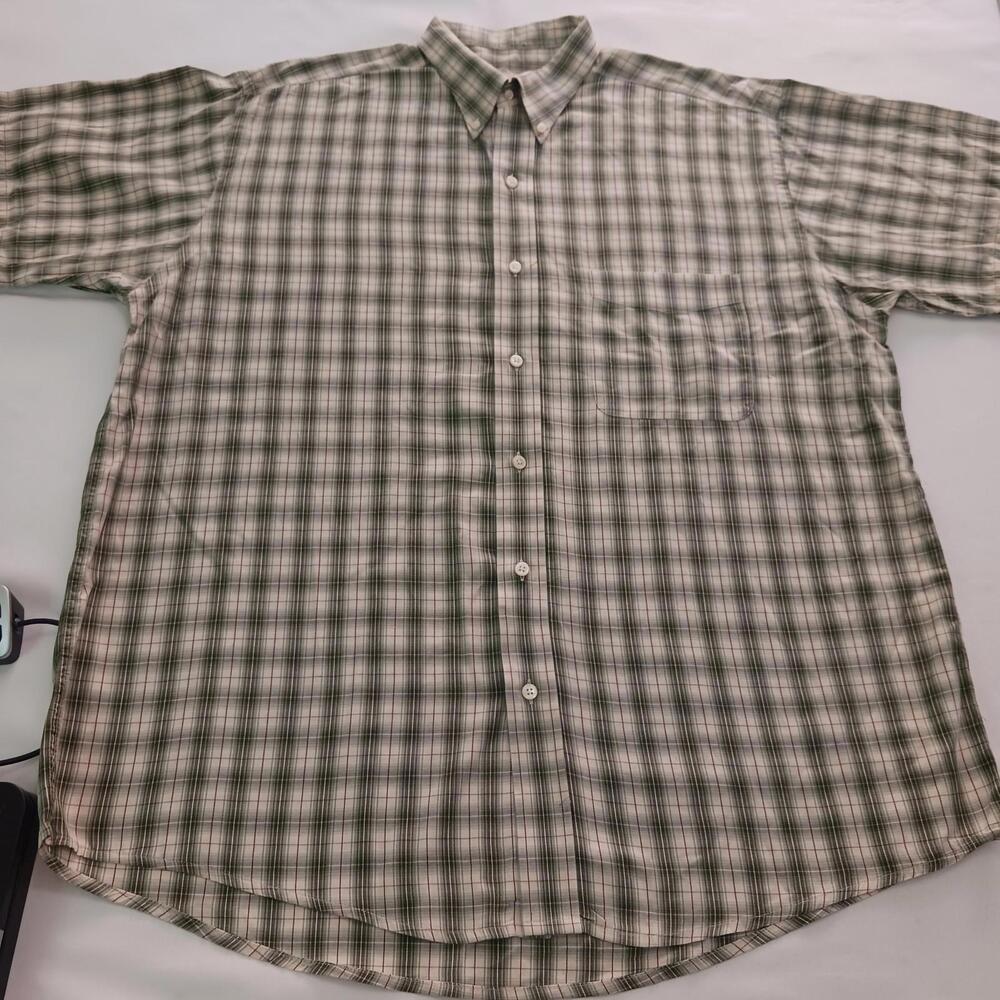 Arturo Calle Men's Cotton Green & Beige Plaid Short Sleeve Button Up Shirt Sz XL